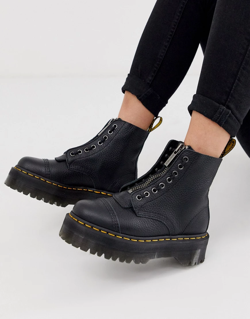 Dr Martens – Sinclair – Schwarze Stiefel aus gewalktem Leder mit Reißverschluss und Flatform