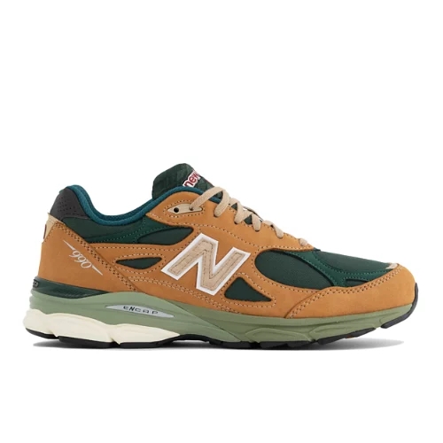 New Balance Herren Made in USA 990v3 in Braun/Grün, Leather, Größe 36