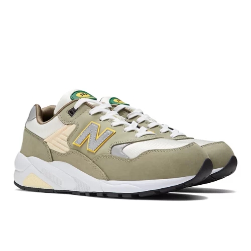 New Balance Herren 580 in Grün/Weiß/Gelb, Leather, Größe 35.5