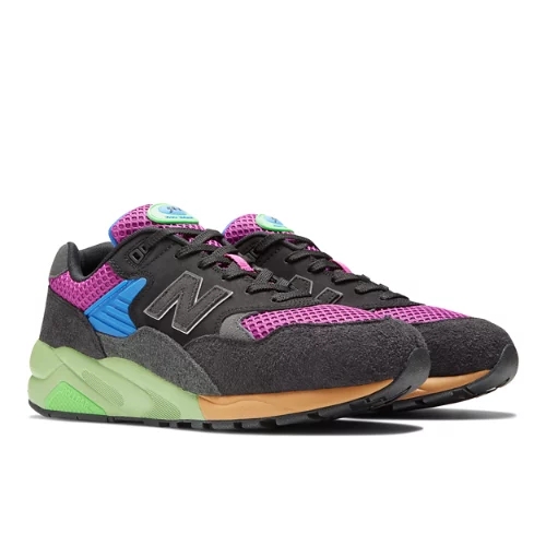 New Balance Herren 580 in Schwarz/Noir/Violett/Violet/Grün/vert, Leather, Größe 36