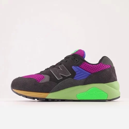 New Balance Herren 580 in Schwarz/Noir/Violett/Violet/Grün/vert, Leather, Größe 36