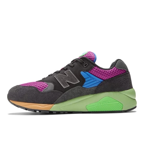 New Balance Herren 580 in Schwarz/Noir/Violett/Violet/Grün/vert, Leather, Größe 36