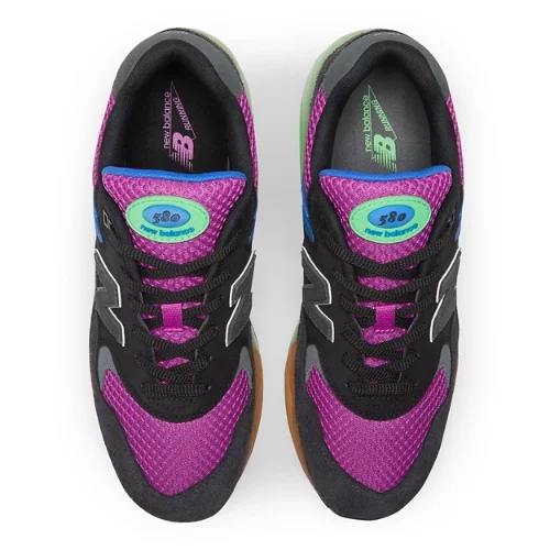 New Balance Herren 580 in Schwarz/Noir/Violett/Violet/Grün/vert, Leather, Größe 36